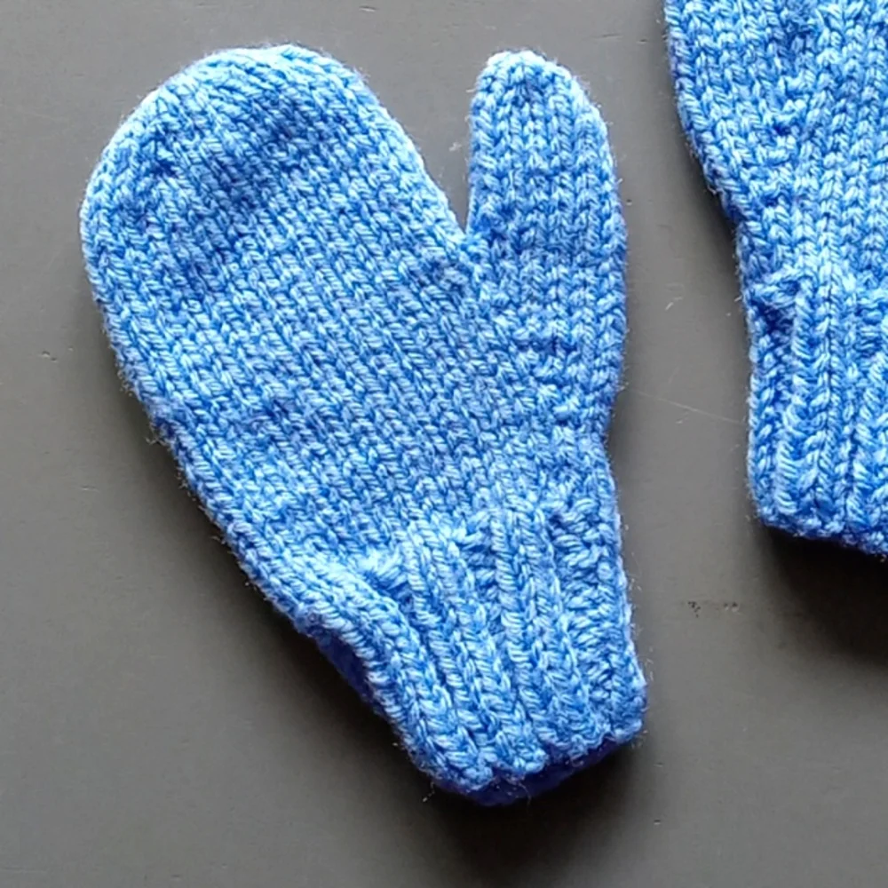 Handmade Handknit Children's Light Sky Blue Mittens Toddler 3T